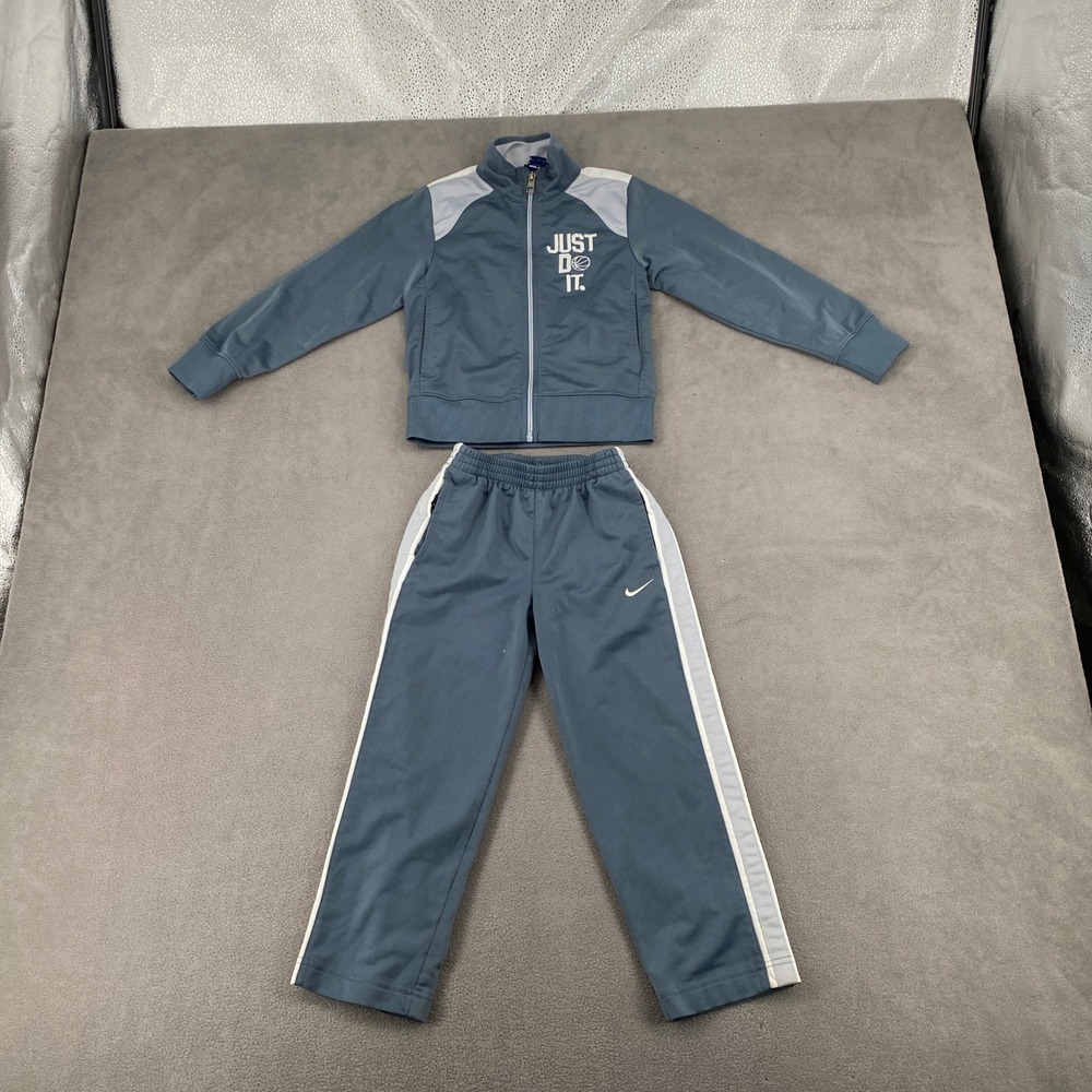 Nike Boys Tracksuit Set Blue Grey Just Do It Full Zip Jacket Pants Size 5